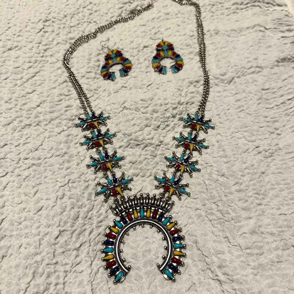 Multicolor squash blossom necklace